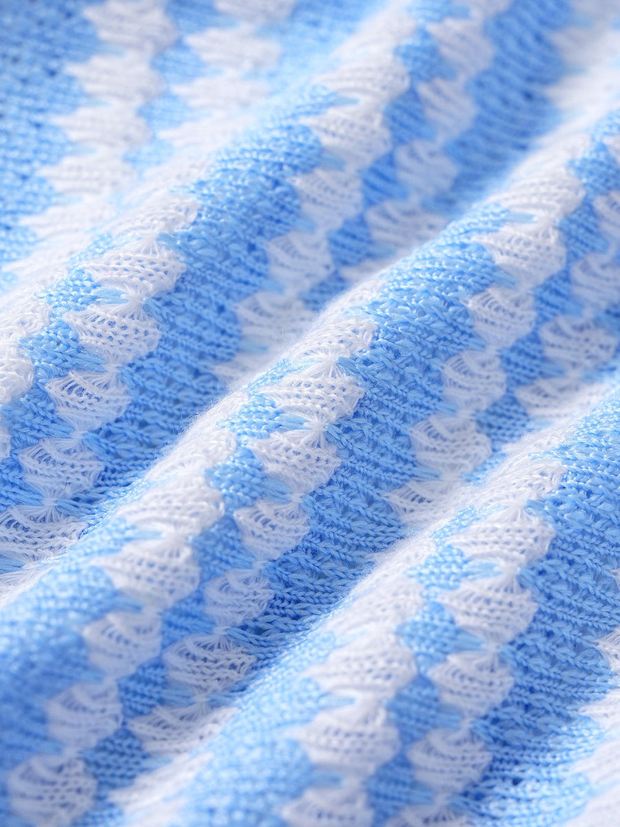 Blue Striped U-Shaped Crochet Tankini Set