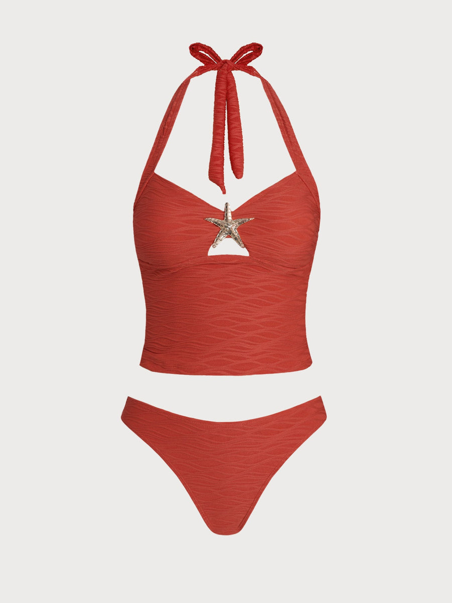 Red Geometric Star Tankini Set
