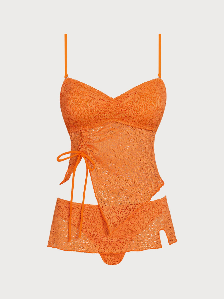 Orange Flower Irregular Hem Tankini Set