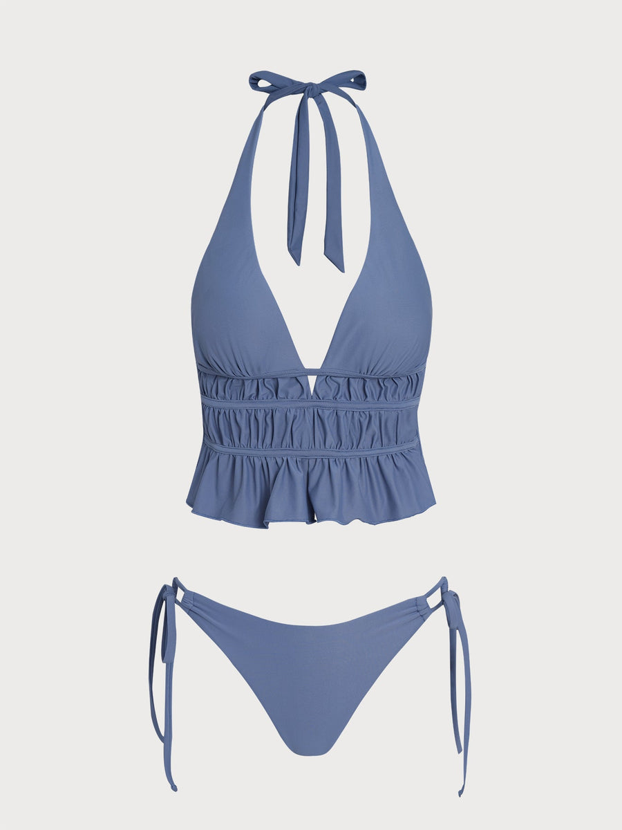 Royal Blue Ruffle Ruched Tankini Set