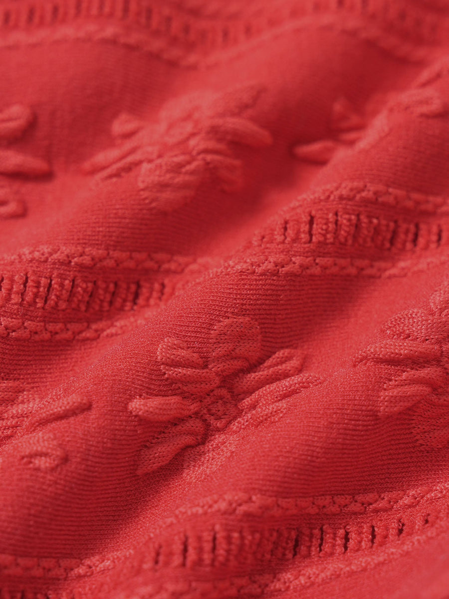 Red Floral Textured Tankini Set