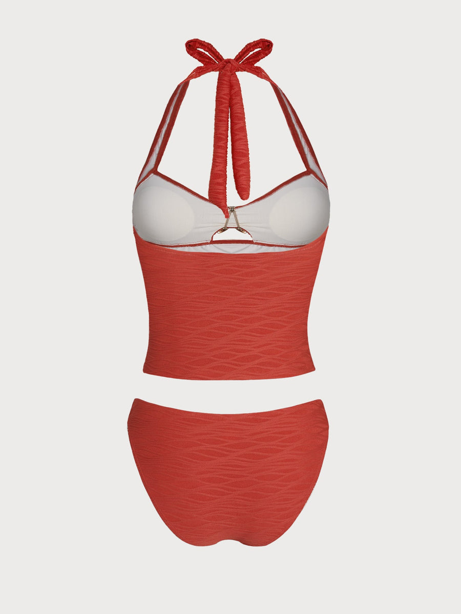 Red Geometric Star Tankini Set