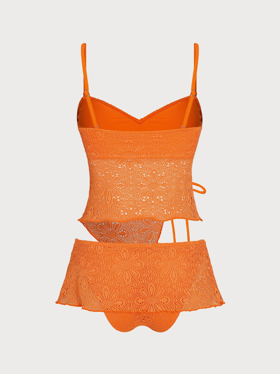 Orange Flower Irregular Hem Tankini Set