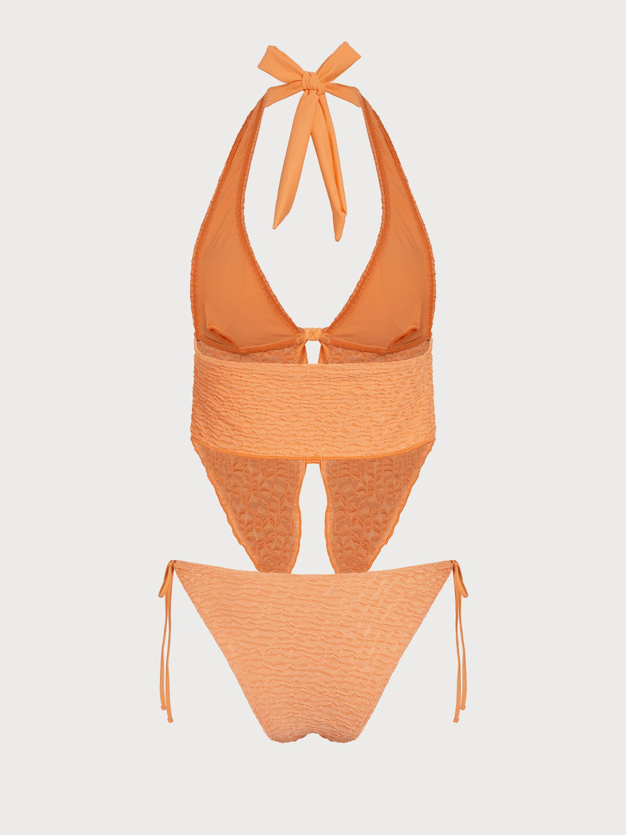 Orange Ruched Tie-Front Tankini Set