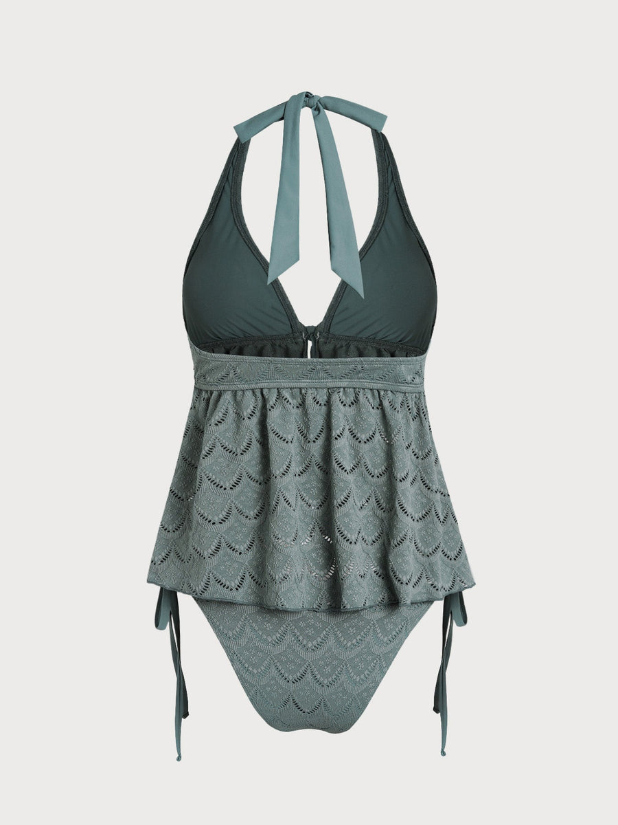 Turquoise Halter Tie-Front Tankini Set