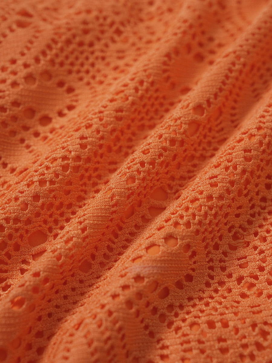 Orange V-Neck Ruffle Tankini Set