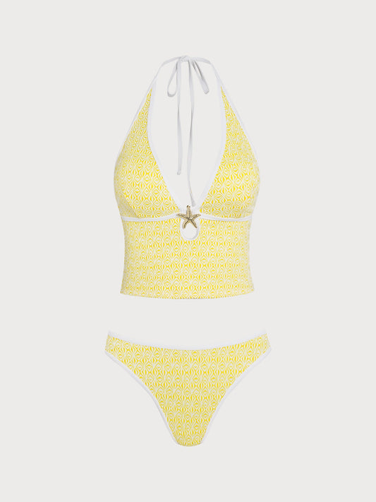 Yellow Contrast Starfish Tankini Set