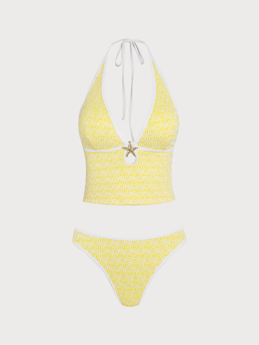 Yellow Contrast Starfish Tankini Set