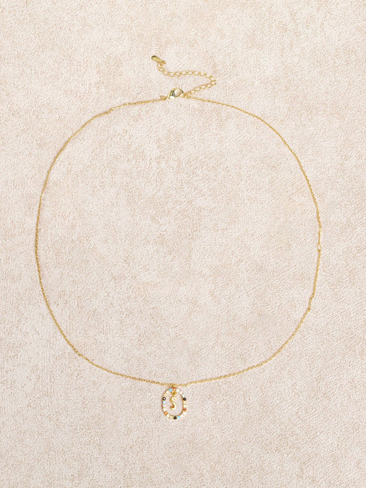 Gold Colored Zircon Letter Pendant Necklace