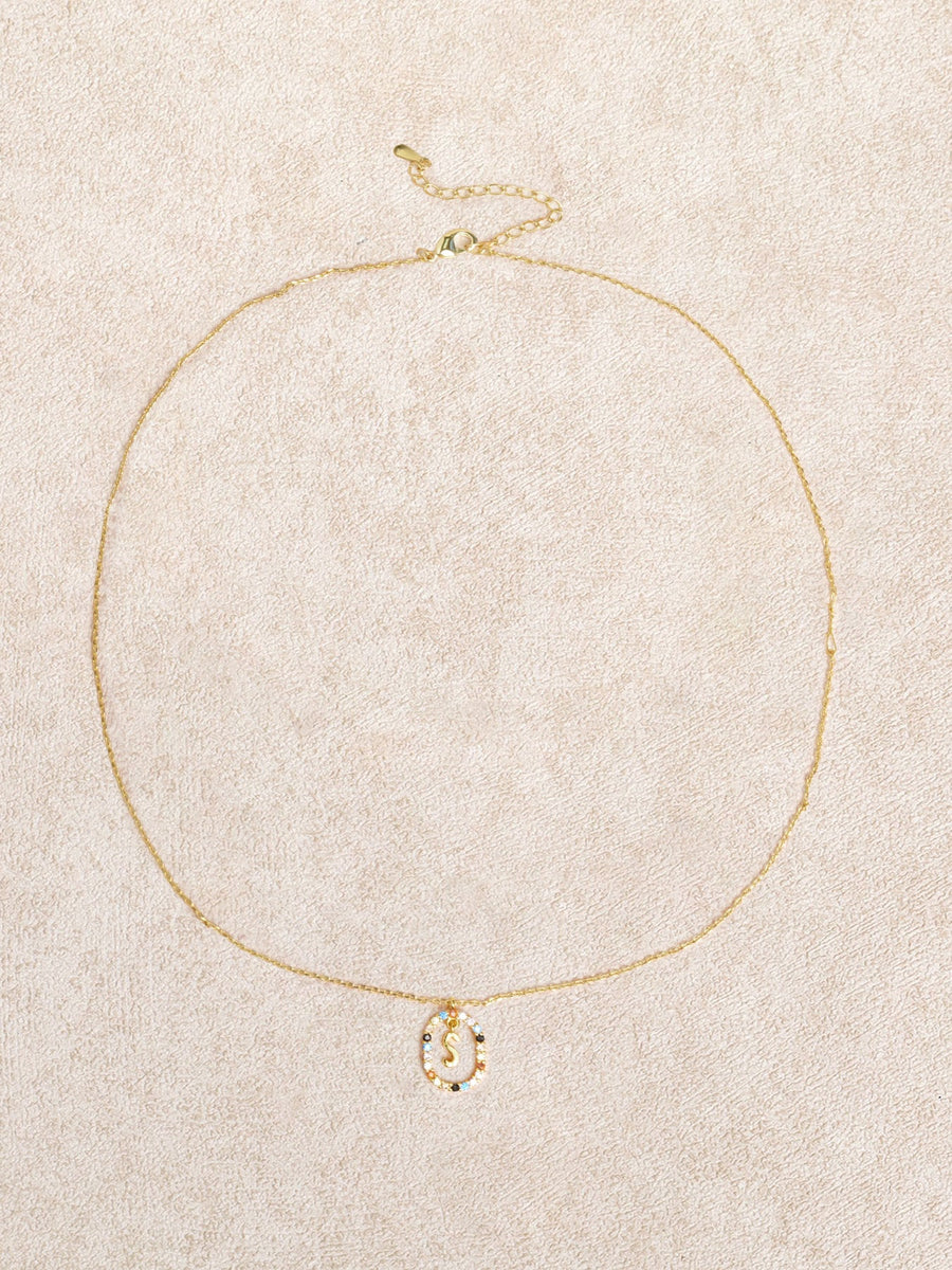 Gold Colored Zircon Letter Pendant Necklace