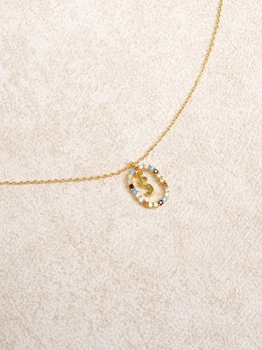 Gold Colored Zircon Letter Pendant Necklace