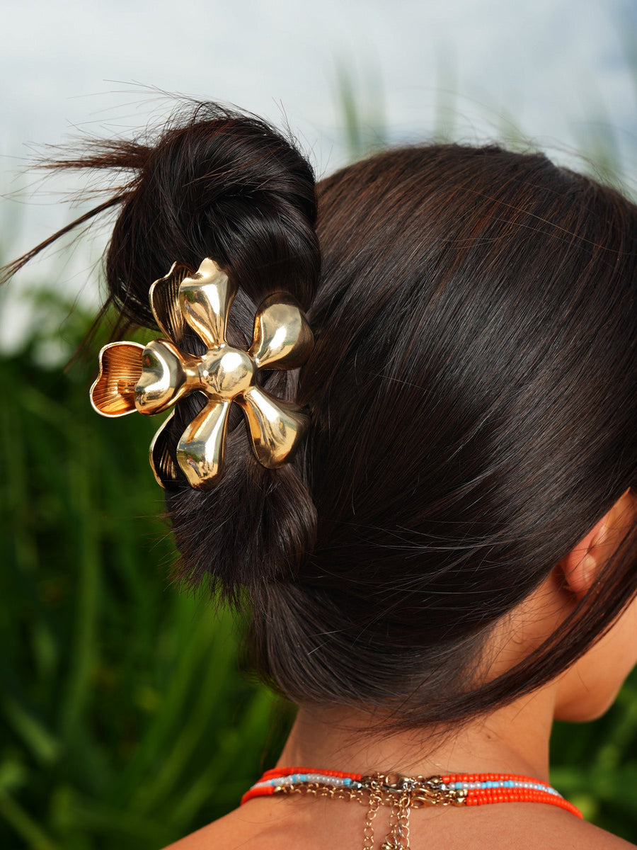 Gold Metal Flower Hair Clip