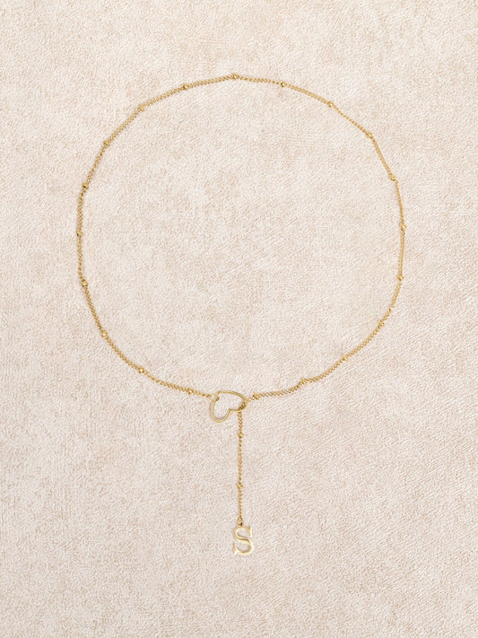 Gold Metal Heart Letter Pendant Necklace