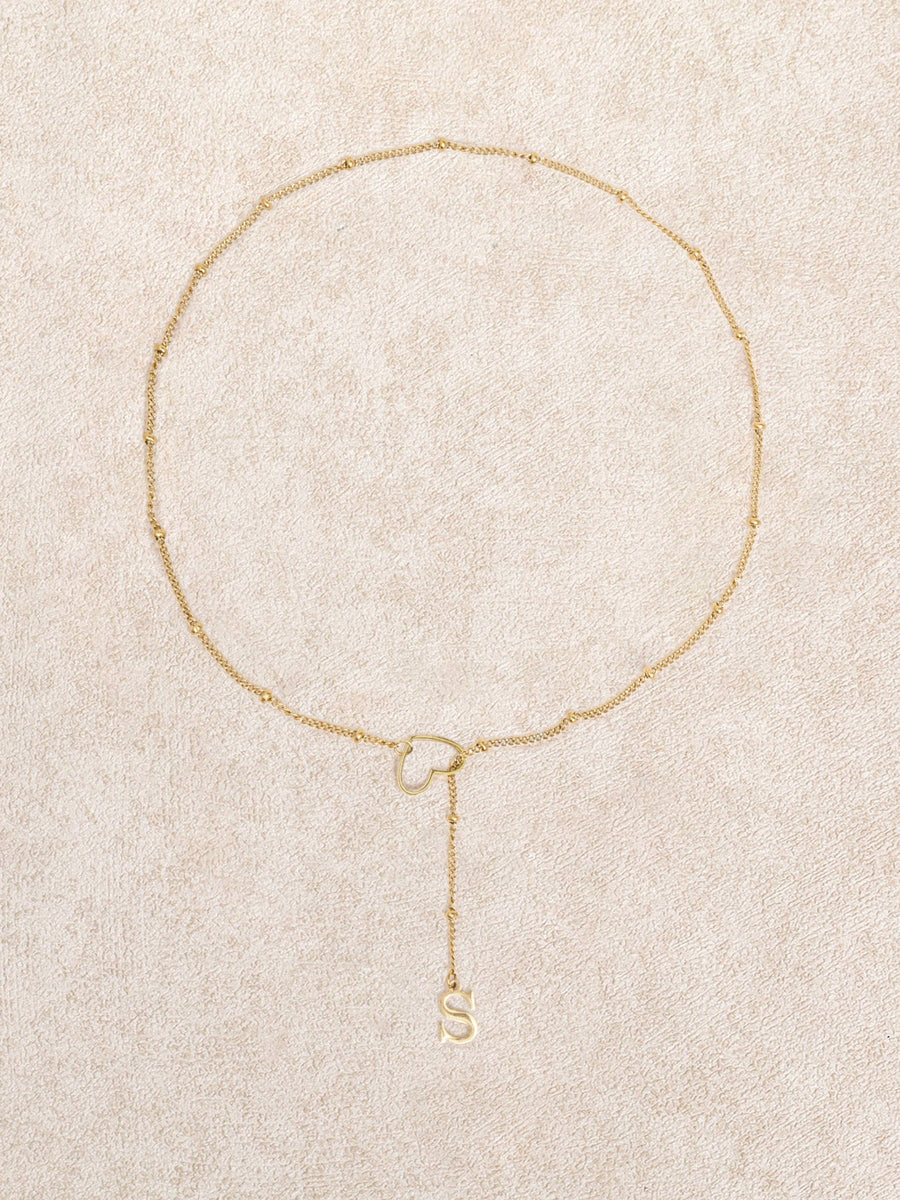 Gold Metal Heart Letter Pendant Necklace