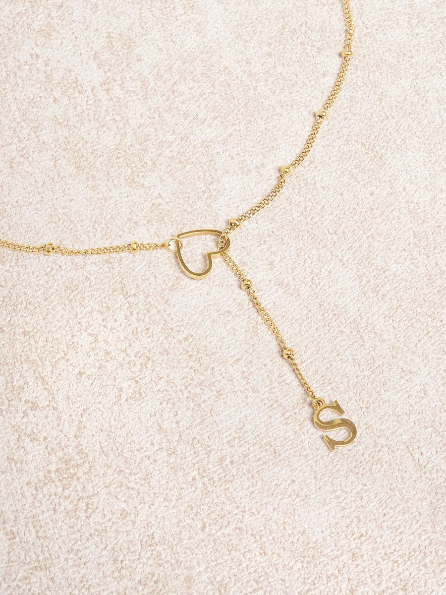 Gold Metal Heart Letter Pendant Necklace