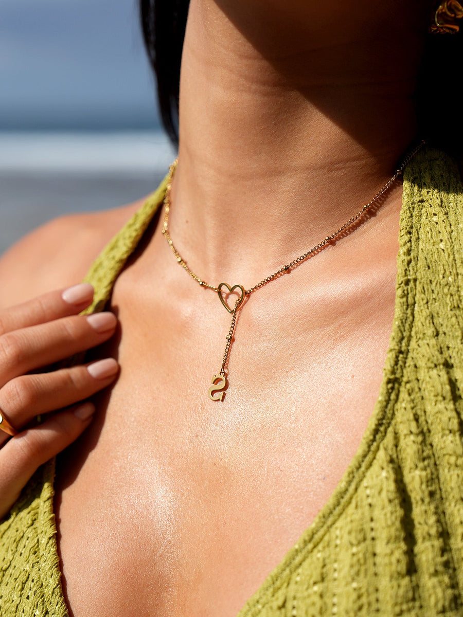 Gold Metal Heart Letter Pendant Necklace