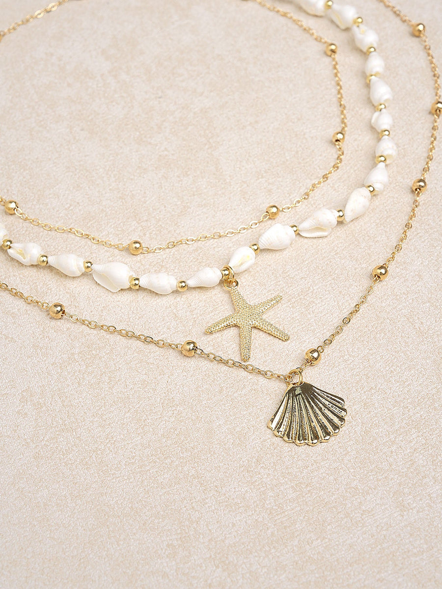 Gold Starfish Scallop Necklace