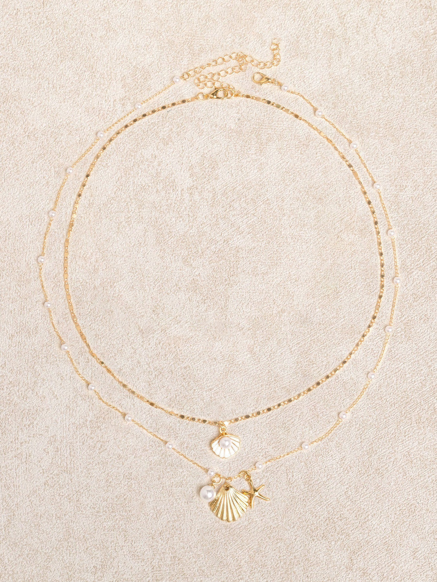 Gold Pearl Starfish Shell Necklace