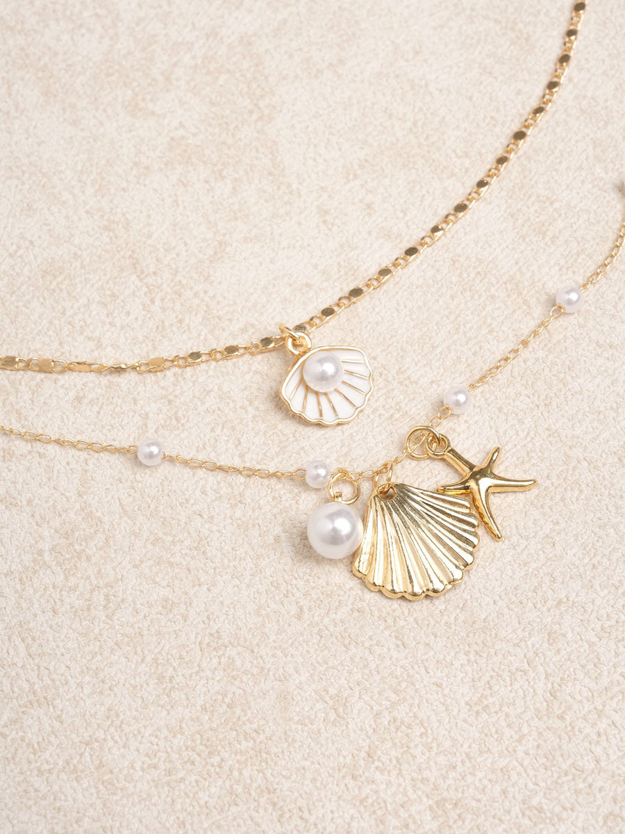 Gold Pearl Starfish Shell Necklace