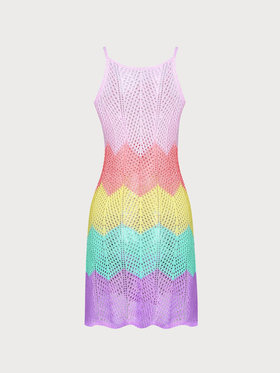 Rainbow Stripes Crochet Hollow-Out Long Skirt