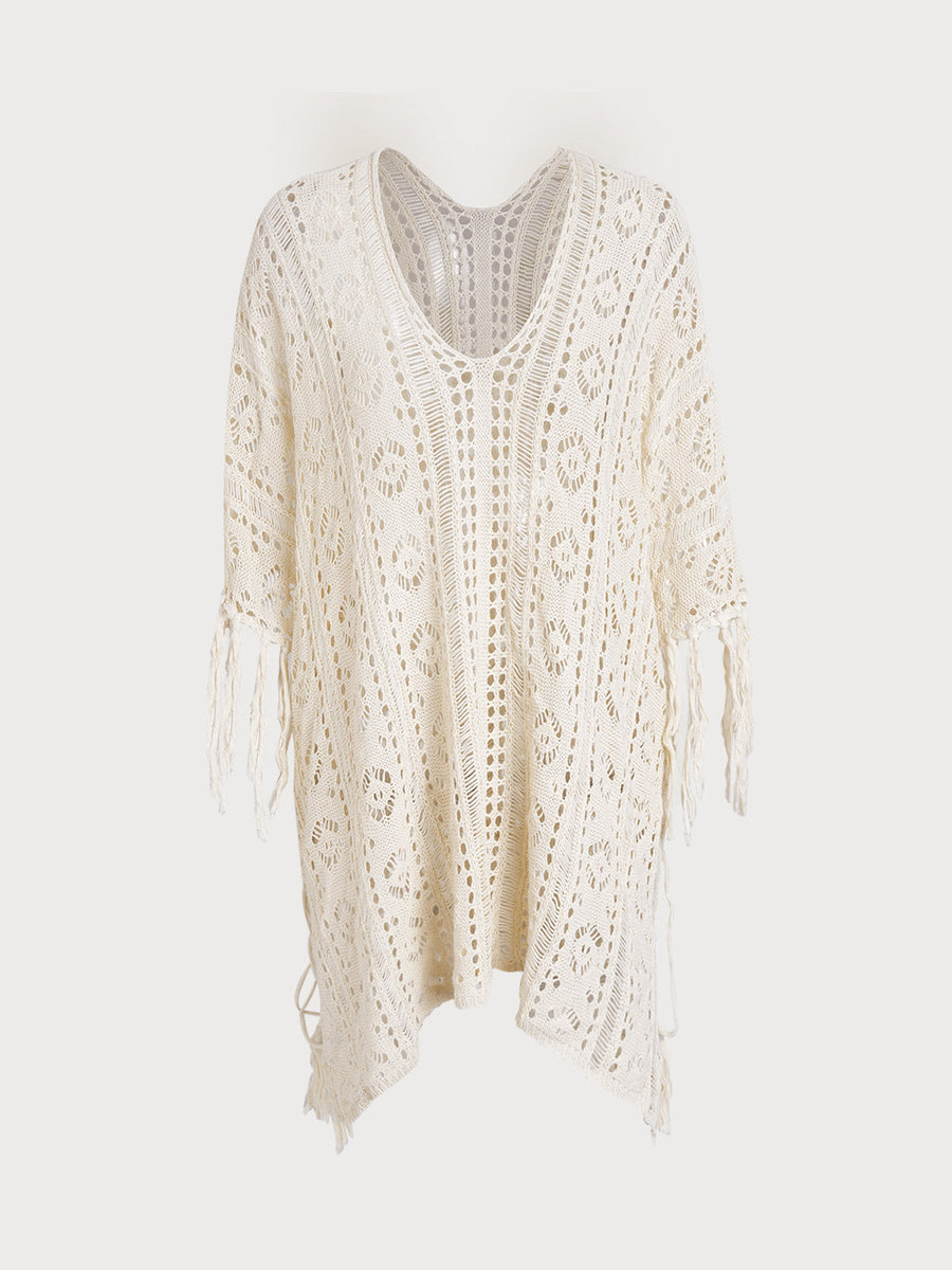 Off White V-Neck Cutout Cover-up