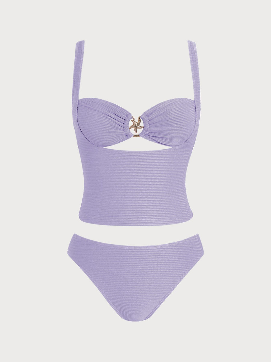 Purple Decorative Metallic Thread Tankini Set