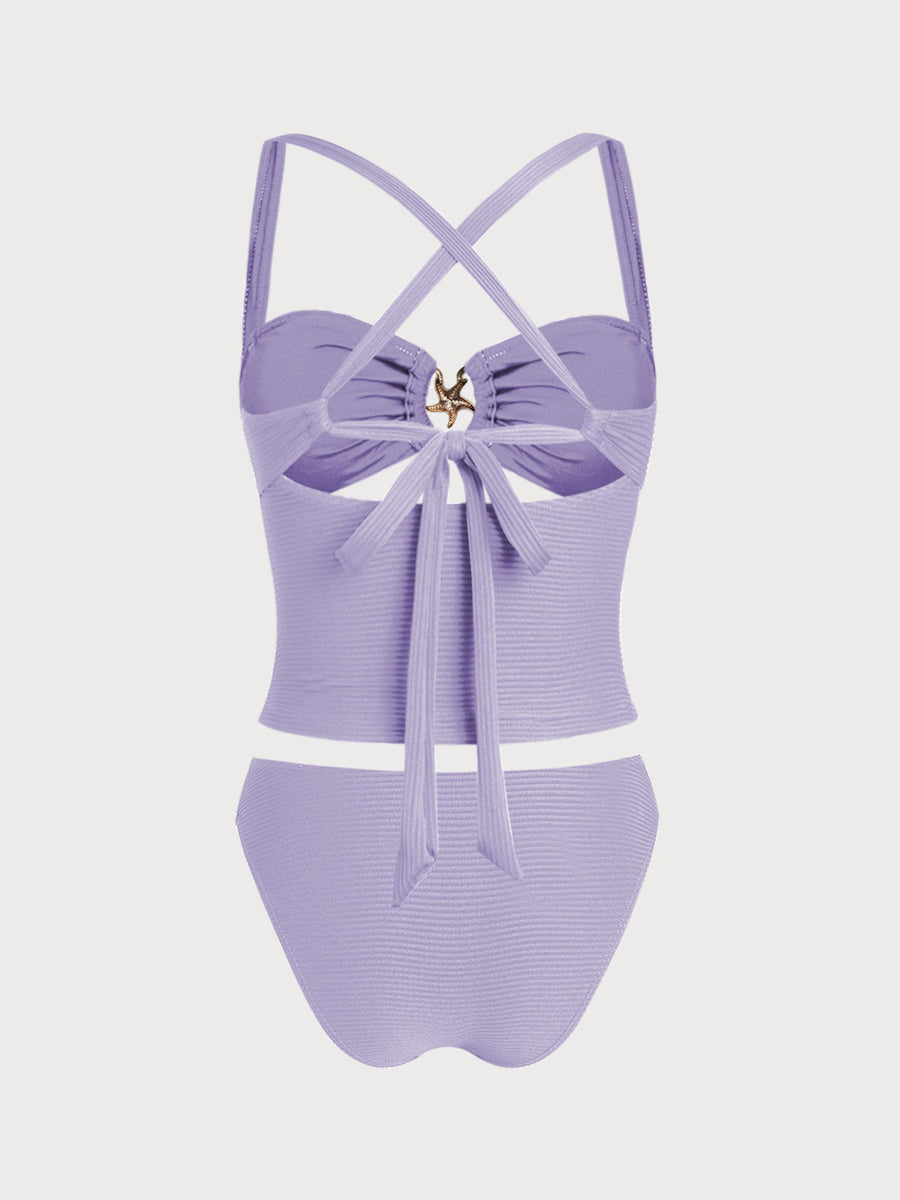 Purple Decorative Metallic Thread Tankini Set