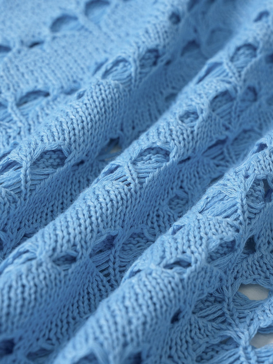 Blue Openwork Sleeveless Cover-up