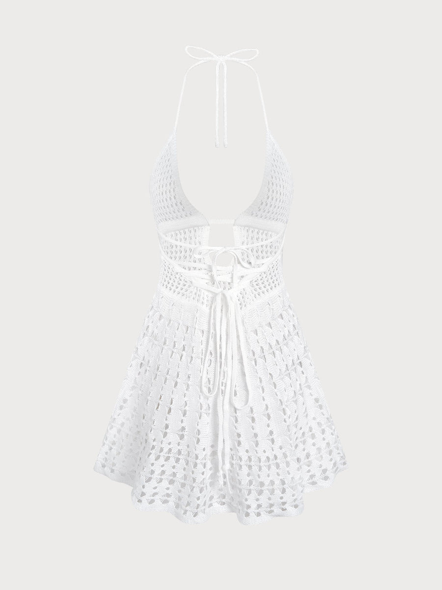 White Openwork Sleeveless Cover-up