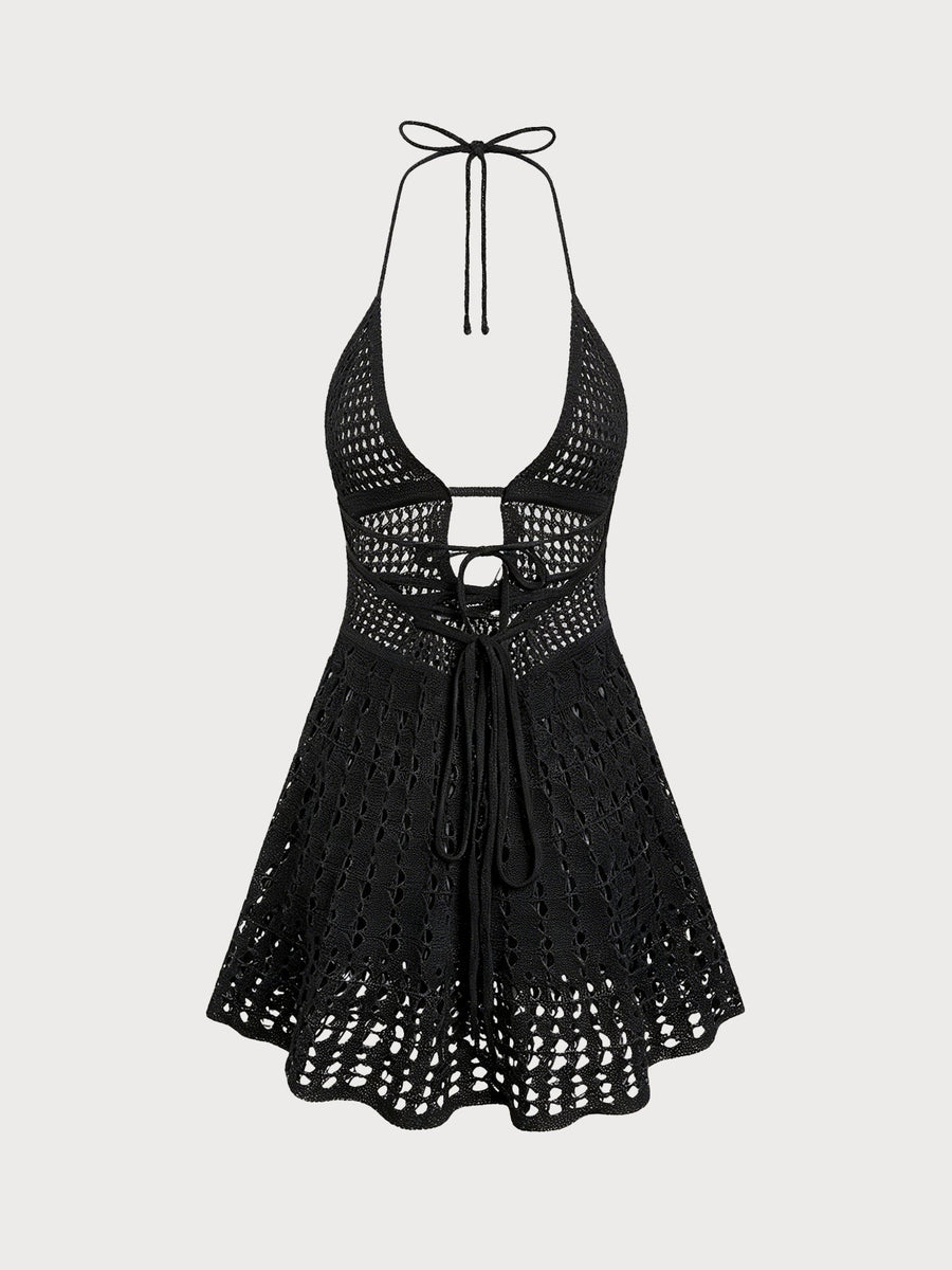 Black Openwork Sleeveless Cover-up