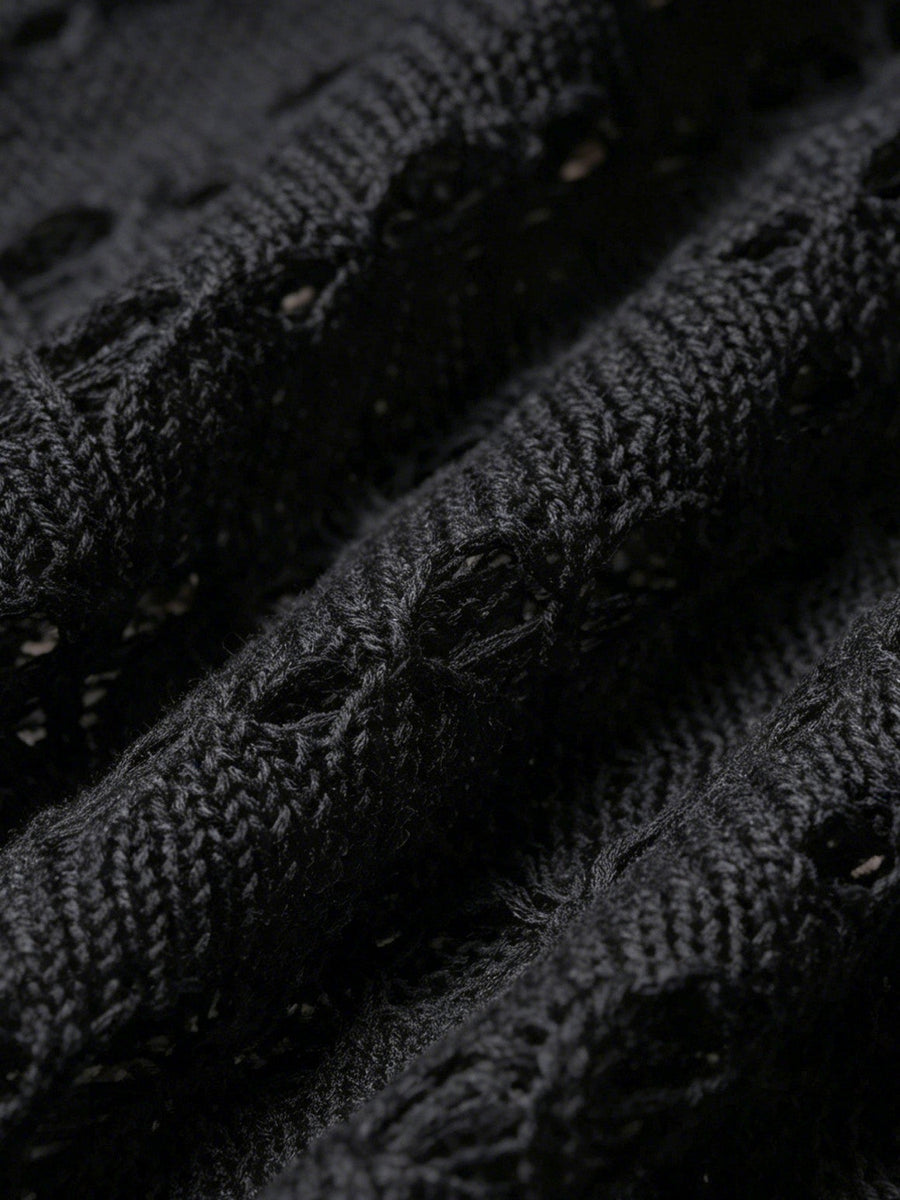 Black Openwork Sleeveless Cover-up