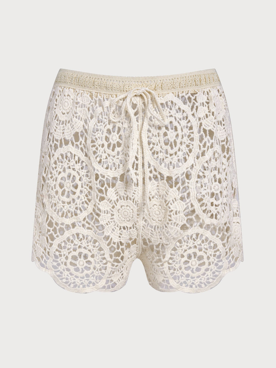 Apricot Openwork Crochet Textured Shorts