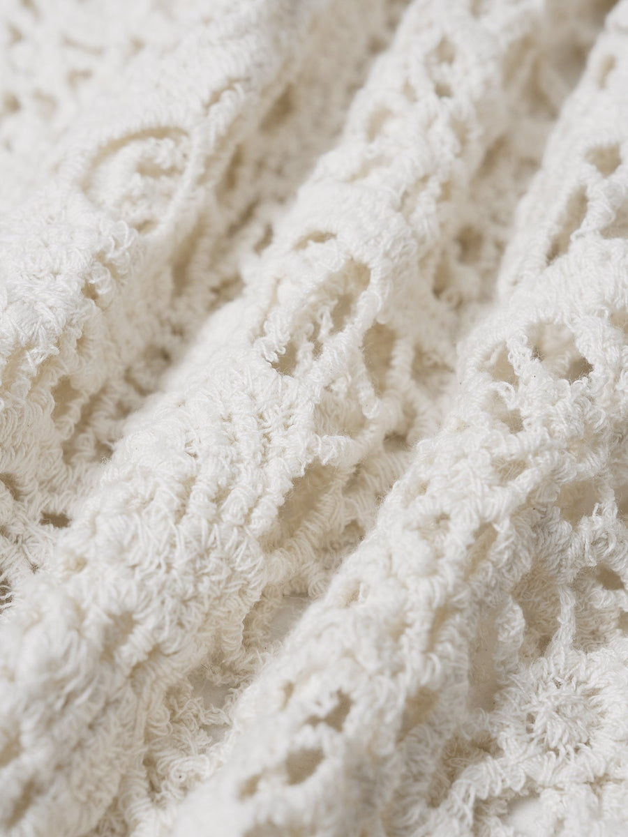 Apricot Openwork Crochet Textured Shorts