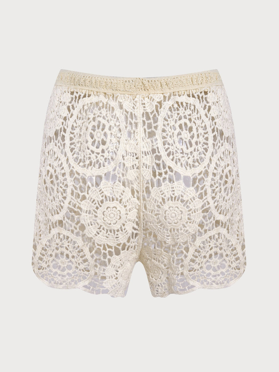 Apricot Openwork Crochet Textured Shorts