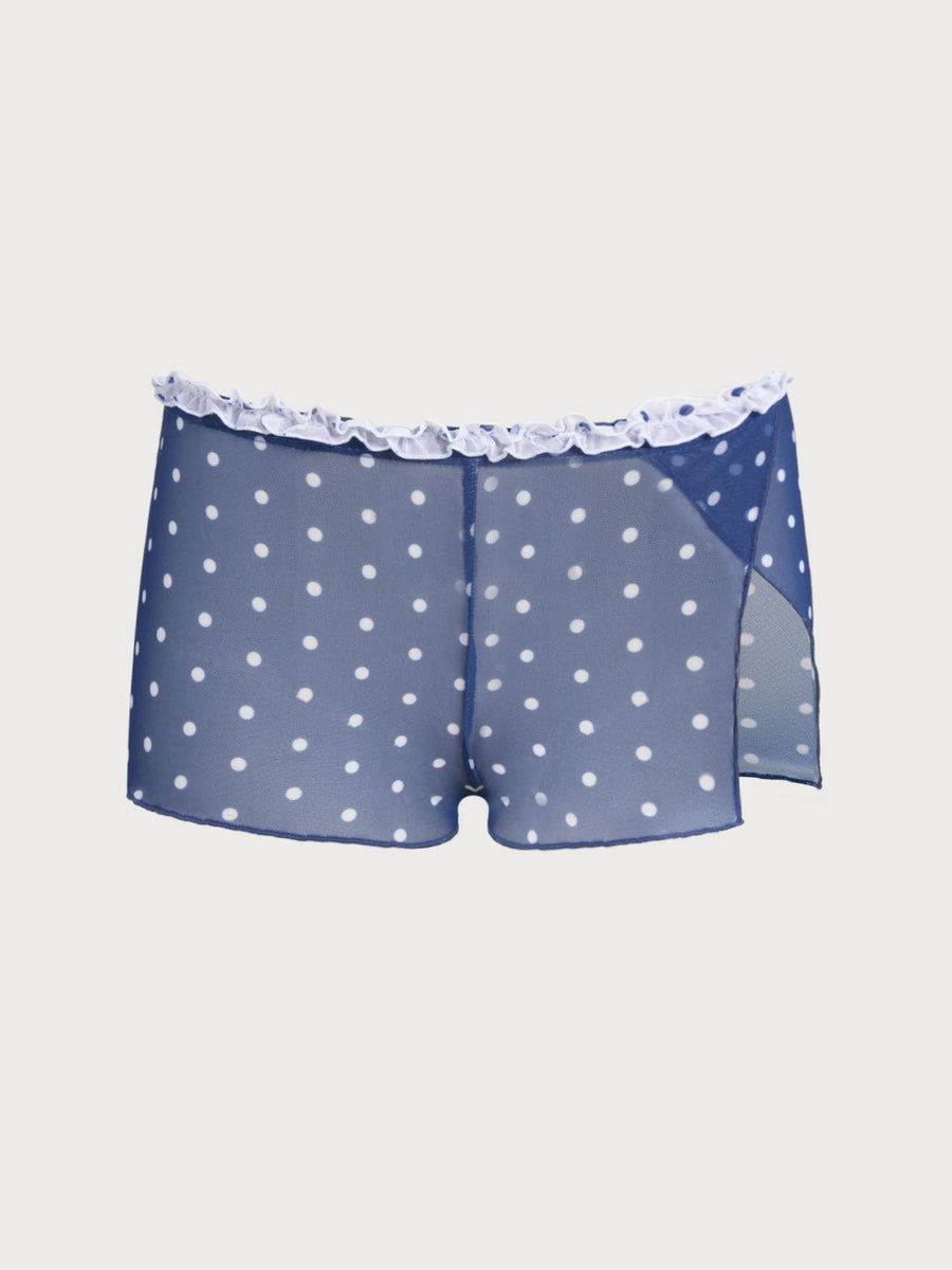 Blue Contrast Polka Dot Print Tankini Three-Piece Set