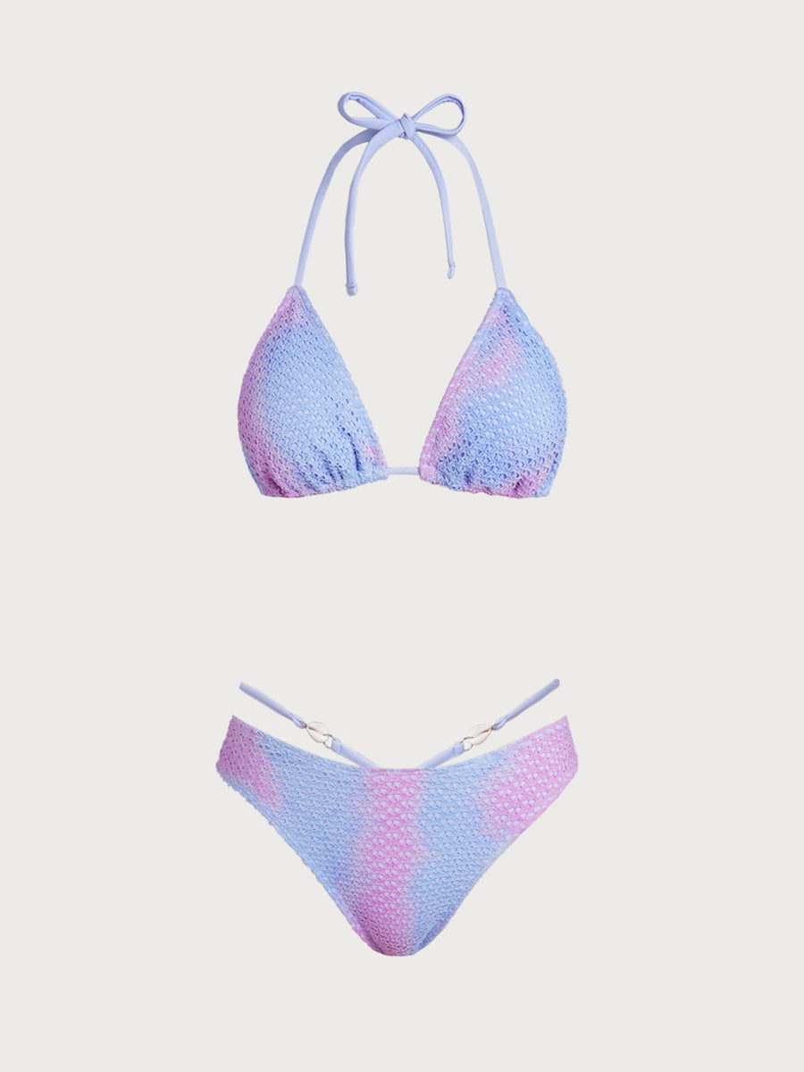 Blue Tie-dye Bikini Three-Piece Set
