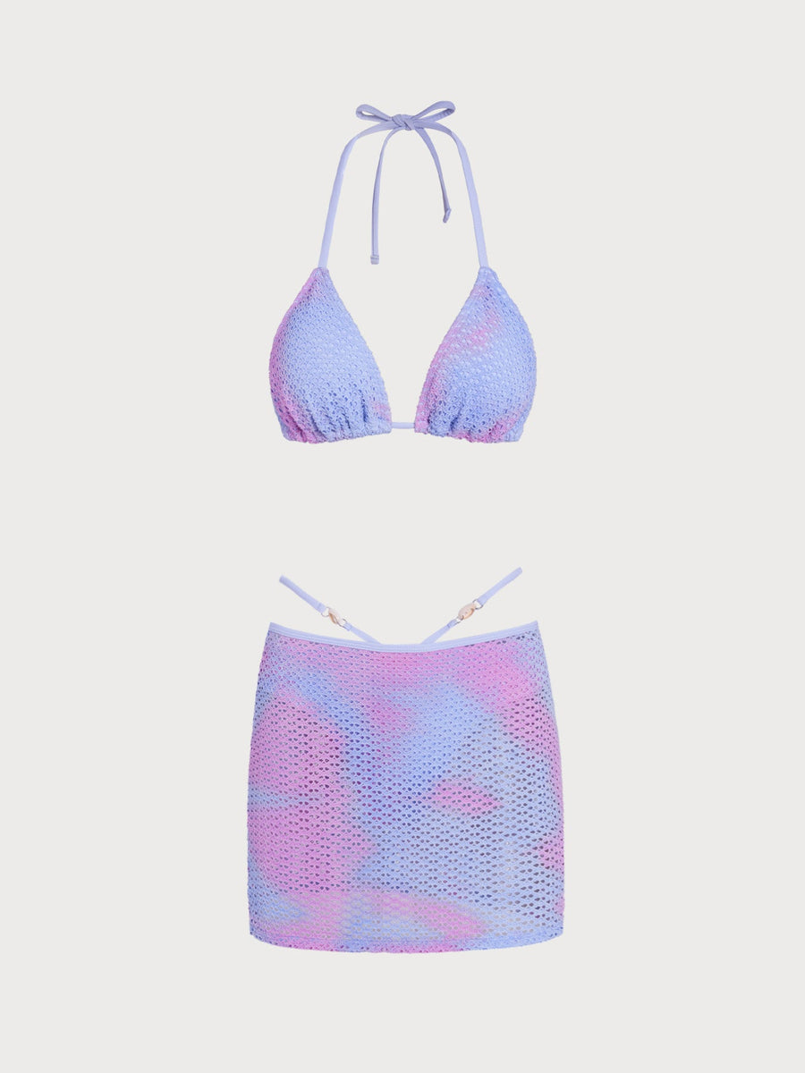 Blue Tie-dye Bikini Three-Piece Set