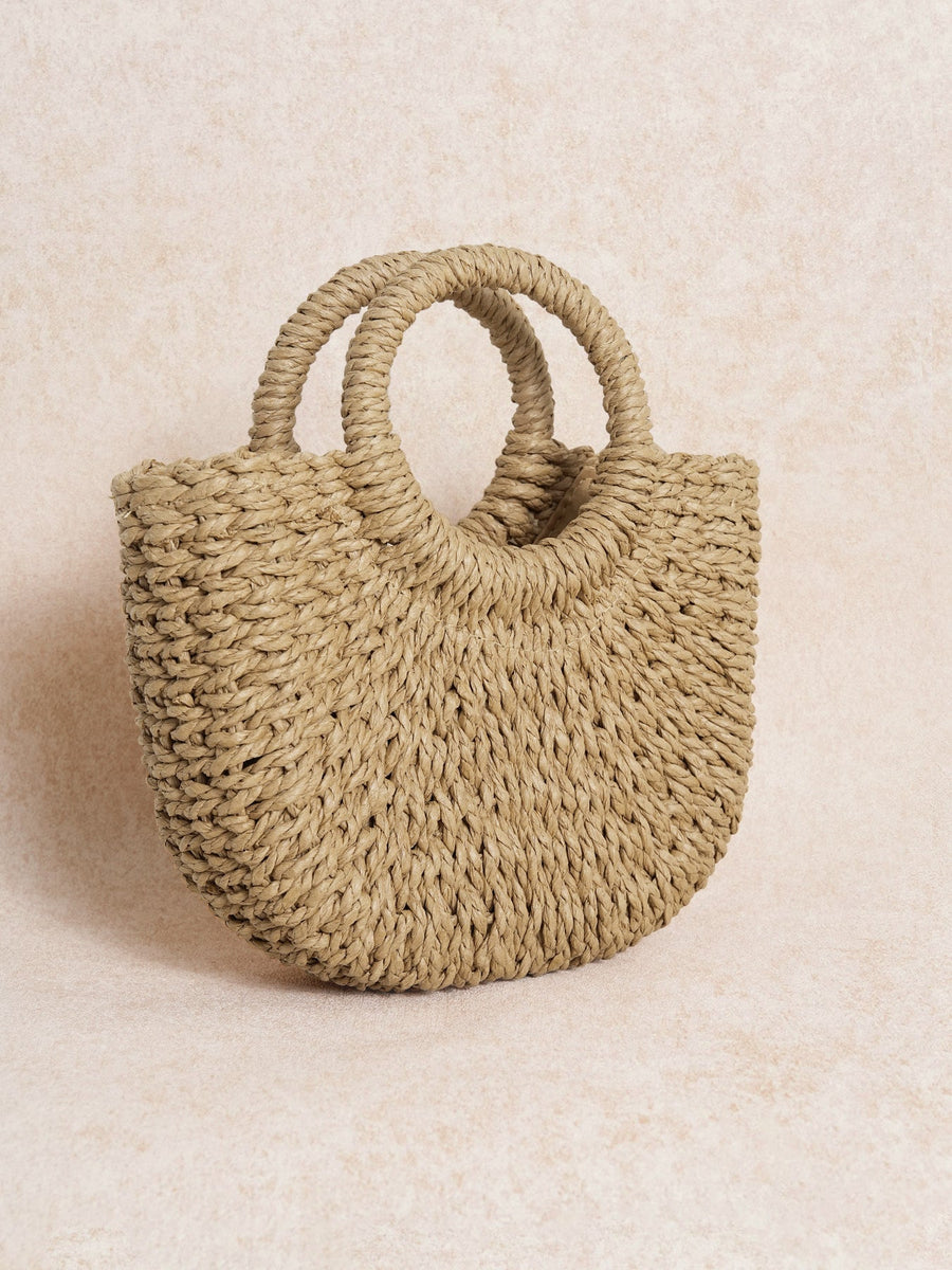 Brown Solid-Color Half-Moon Woven Handbag