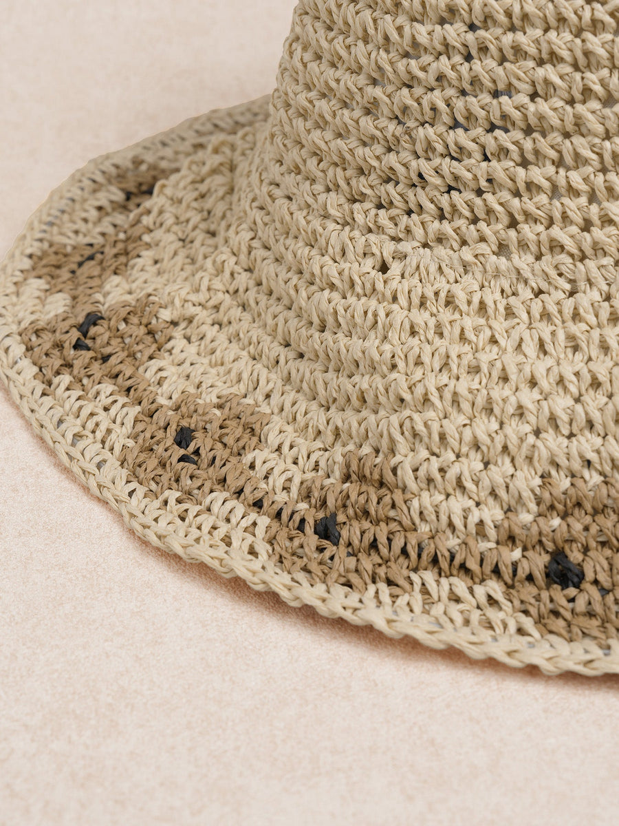 Khaki Woven Vintage Floral Straw Hat
