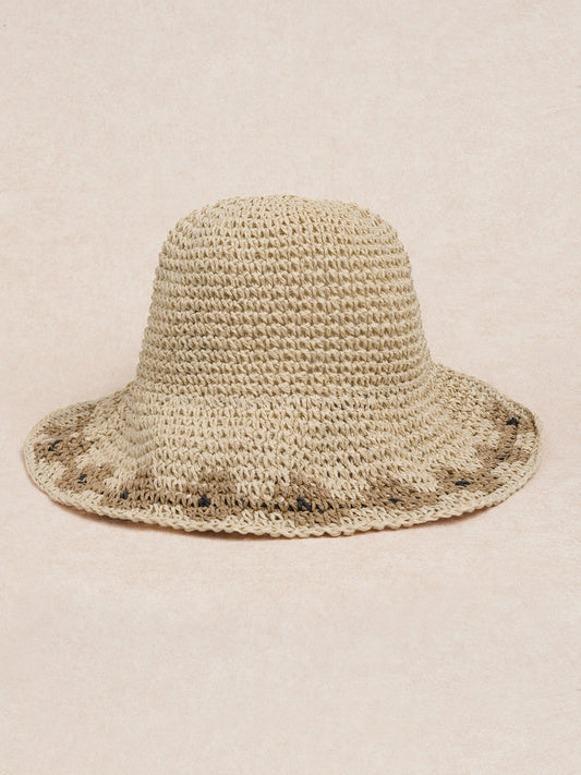 Khaki Woven Vintage Floral Straw Hat